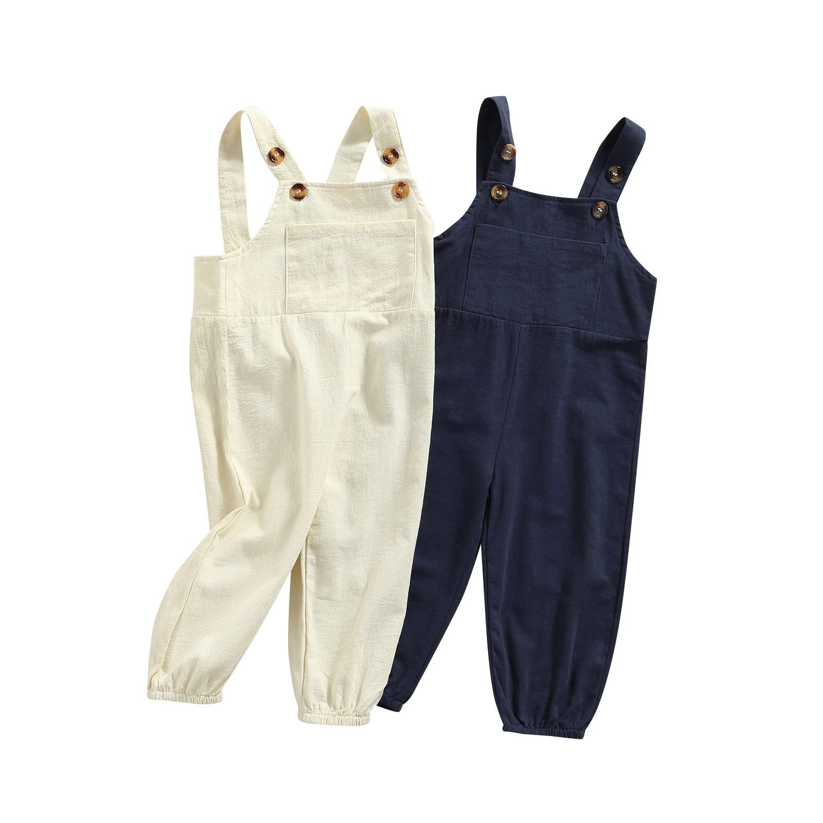 LAGKIYOJ Clothes for Toddler Baby Boy Girl Outfit Summer Cotton Linen Solid Straps Overalls Long Pants Romper Jumpsuit (Apricot,1-2T)