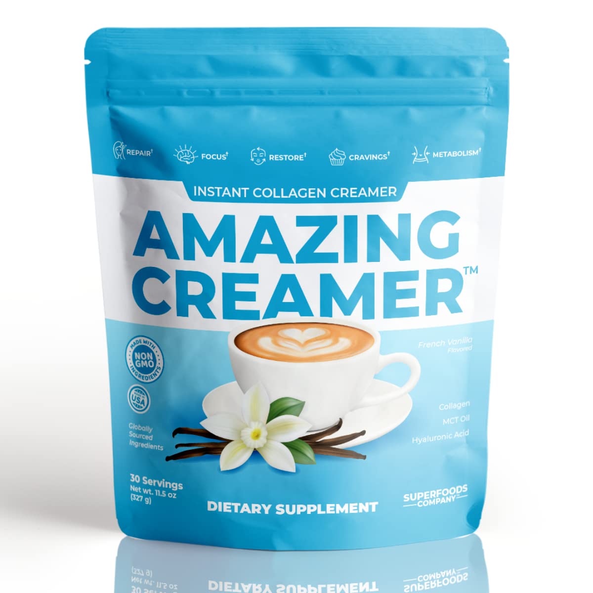 Superfoods CompanyAmazing Creamer with Collagen - Keto Creamer-Hyaluronic Acid & MCT Oil - Brain Boost & Curbs Cravings - Supports Healthy Skin & Hair - Diet-Friendly [30 Servings] [Vanilla]