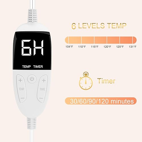 Miniatura 3 de NewWay Manta térmica eléctrica de 50 x 60 pulgadas, para silla de oficina y hogar, 6 temperaturas, ajuste de 104-131 F, franela suave y cálida, 4