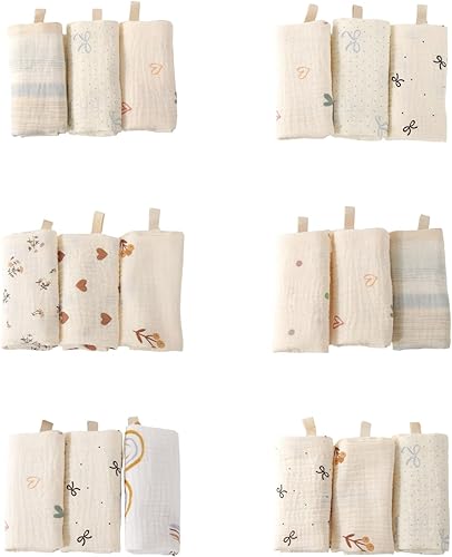 Miniatura 5 de 3PcsSet Cotton Baby Burp Cloths Soft Absorbent Newborns Washcloths for Bath Time Gentle Skin Care Size 23x23cm