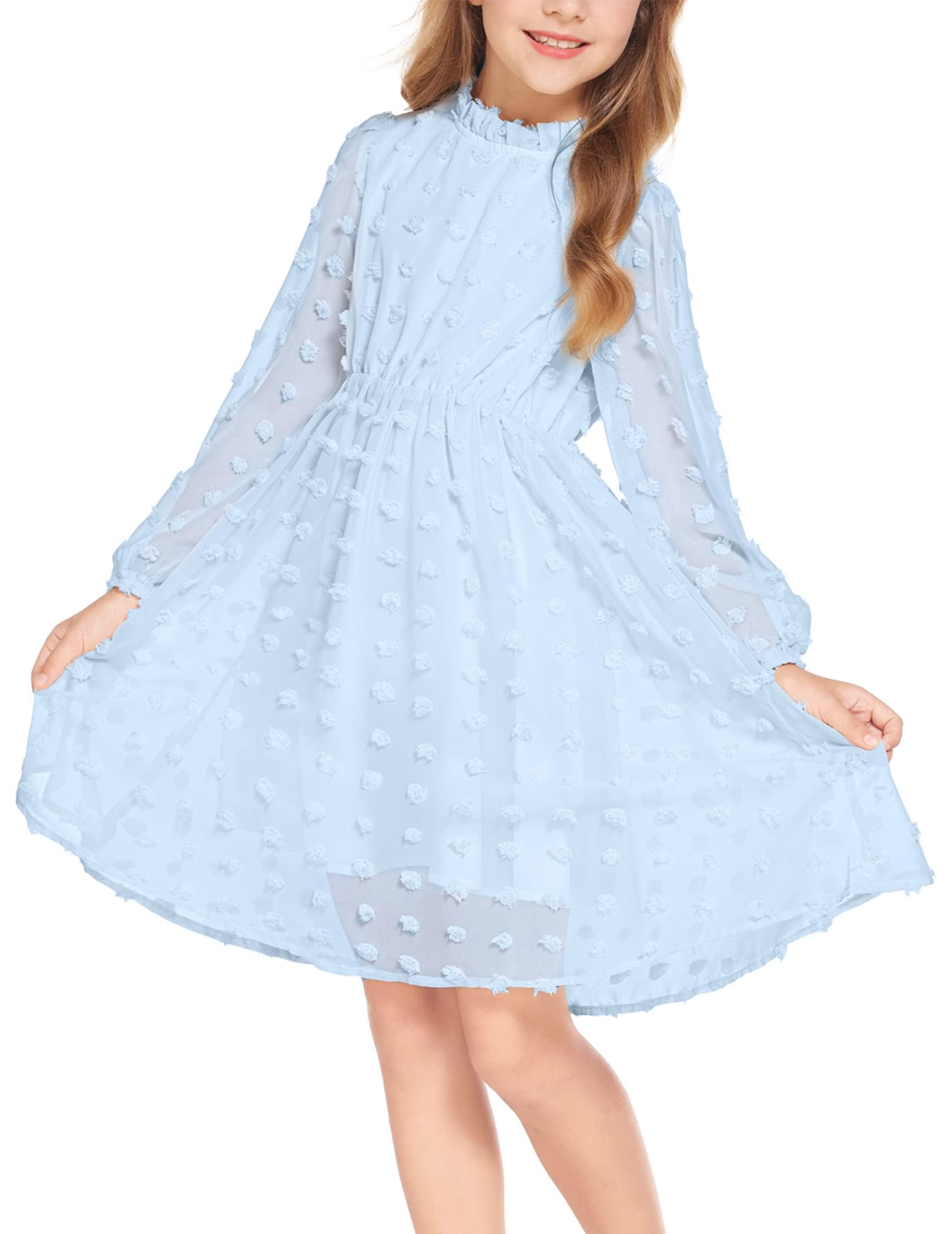 Arshiner Elegante Meisjesjurk Met Ruches - Lange Mouwen Feestjurk Voor Bruiloft En Feest - A-lijn Casual Vrijetijdsjurk Kinderen 5-13 Jaar
