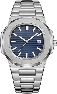 Wrist Watches for Men, Nautilus Stainless Steel Quartz Movement Date Luxury Diamond Style Men's Luminous Hands Casual Business Watches