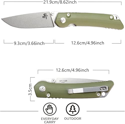 Miniatura 2 de Sitivien ST128 Cuchillo plegable, hoja D2, cuchillo plegable con mango Micarta con clip, bloqueo de forro de seguridad, cuchillo de herramientas EDC