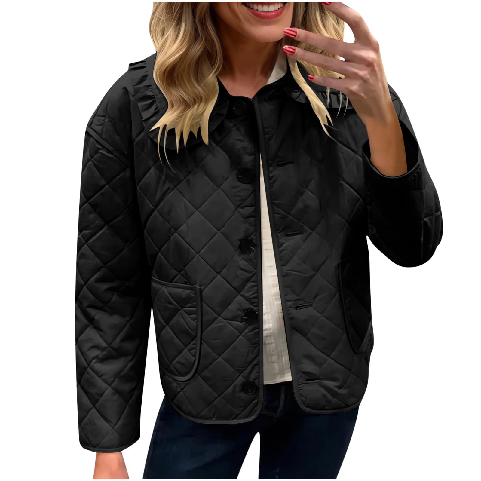 Vestes matelassées pour femme – Manteau d'hiver chaud en duvet, doux et confortable, manteau rembourré en coton, coupe ample, léger, coupe ajustée, coupe-vent, manches longues, boutons, poches