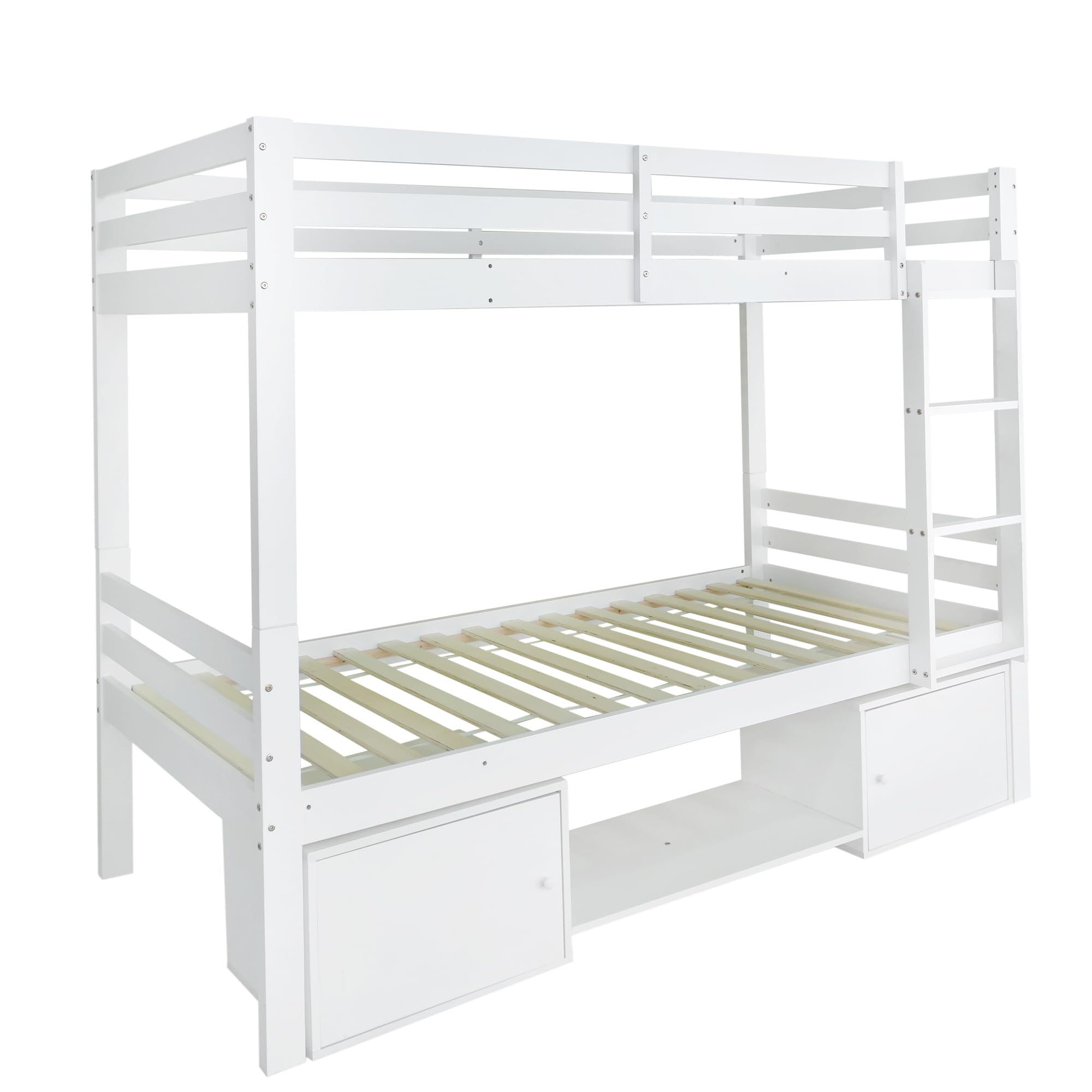 90x200cm, cuna con zapateros y taquillas, cama dividida en 2 camas individuales, cama juvenil, cama individual, blanco