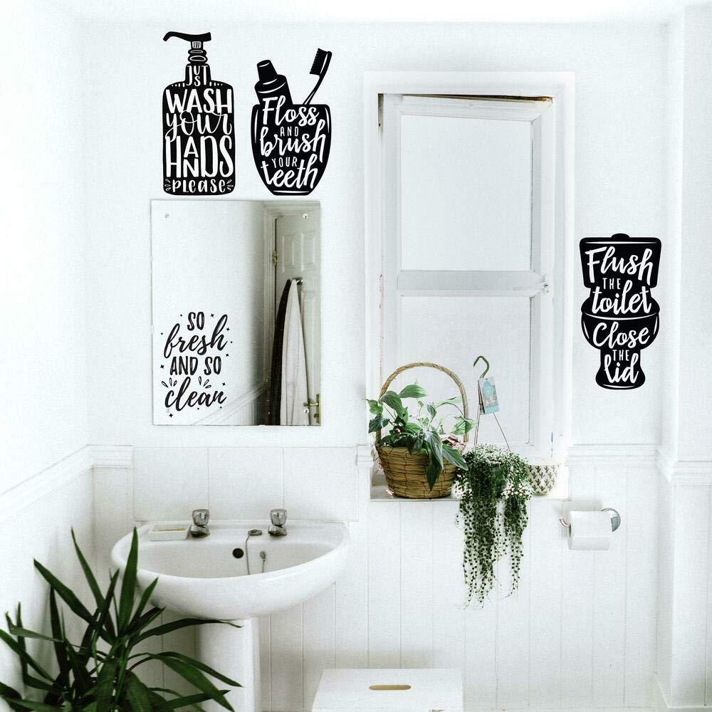 RoomMates Wash Your Hands Soap Quotes Peel and Stick Wall Decals, Black, White - Image 2