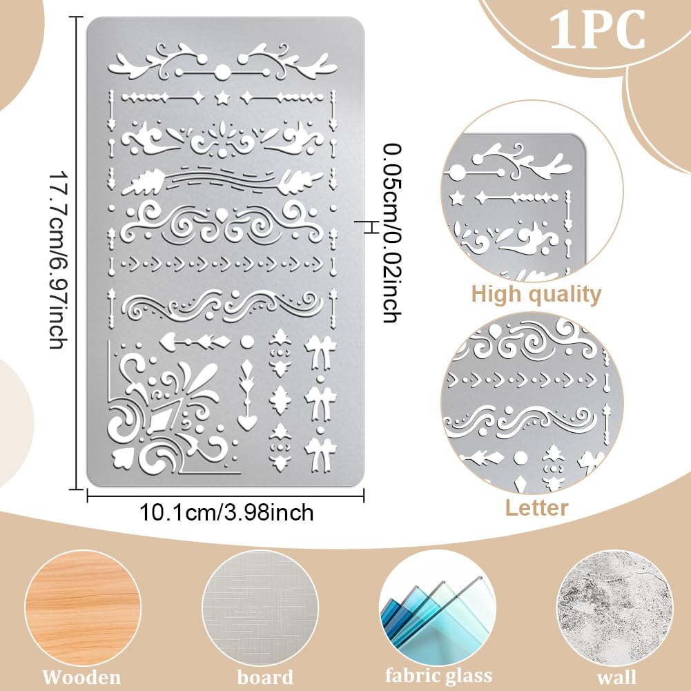Engraving Pen With Stencils UNICRAFTALE Border Pattern Metal Stencil  Stainless Steel Reusable... Retro Stencil