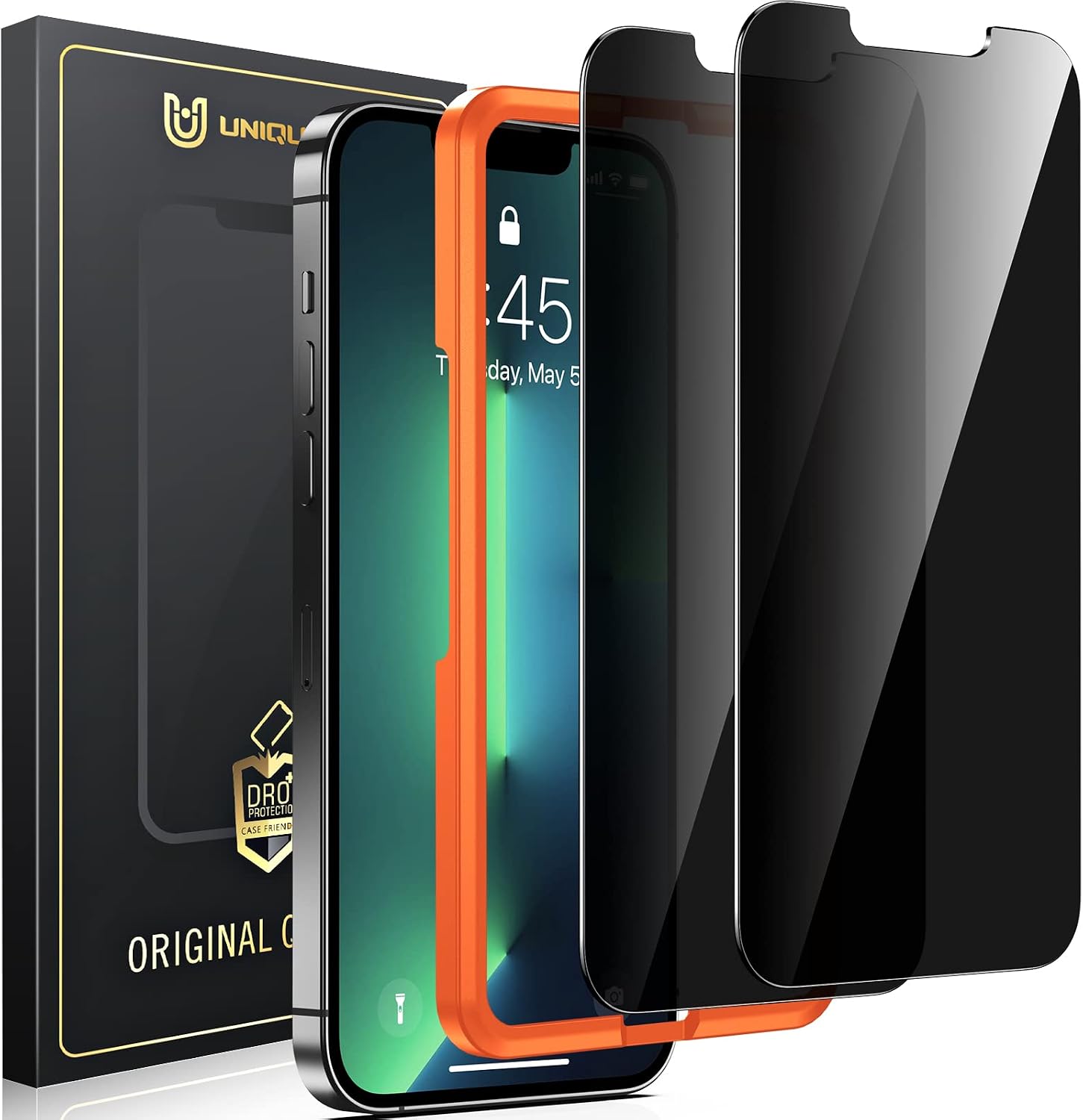 [2 Pack] Unique Me Compatible with iPhone 13 Pro Max 6.7 inch Privacy Screen Protector Tempered Glass Anti Spy [Easy Installation Frame] HD Clear [Anti-Scratch]-Black