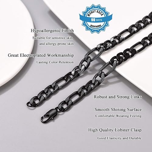 Miniatura 4 de PROSTEEL 316L Stainless Steel Figaro Chain Necklace for MenWomen, Black18K Real Gold Plated, 4mm to 13mm, 14inch to 30inch, Come Gift Box