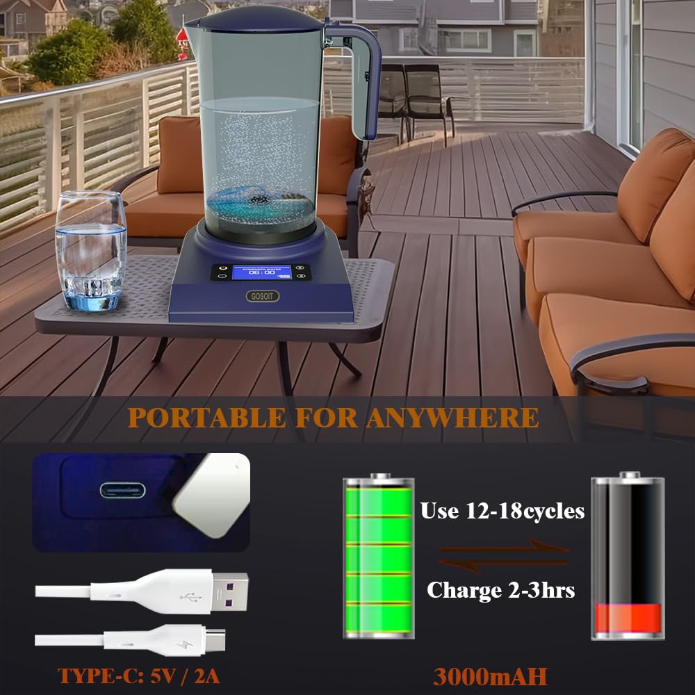 Wasserstoff Wasserflasche Maker Maschine Alkalischer Wasserstoff Wasser Generator mit SPE und PEM Technologie machen Wasserstoff Inhalt bis 800-1200 PPB 2000ML/70Oz (Blau Schwarz)