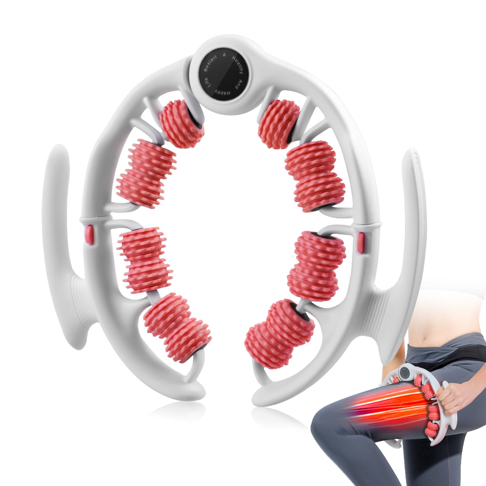 Masseur Anti Cellulite, Rouleau de Massage pour Jambes, Cuisses et Fesses, 360° Massage Cellulite avec Poignées Amovibles, Drainage Lymphatique Jambes (Rose)