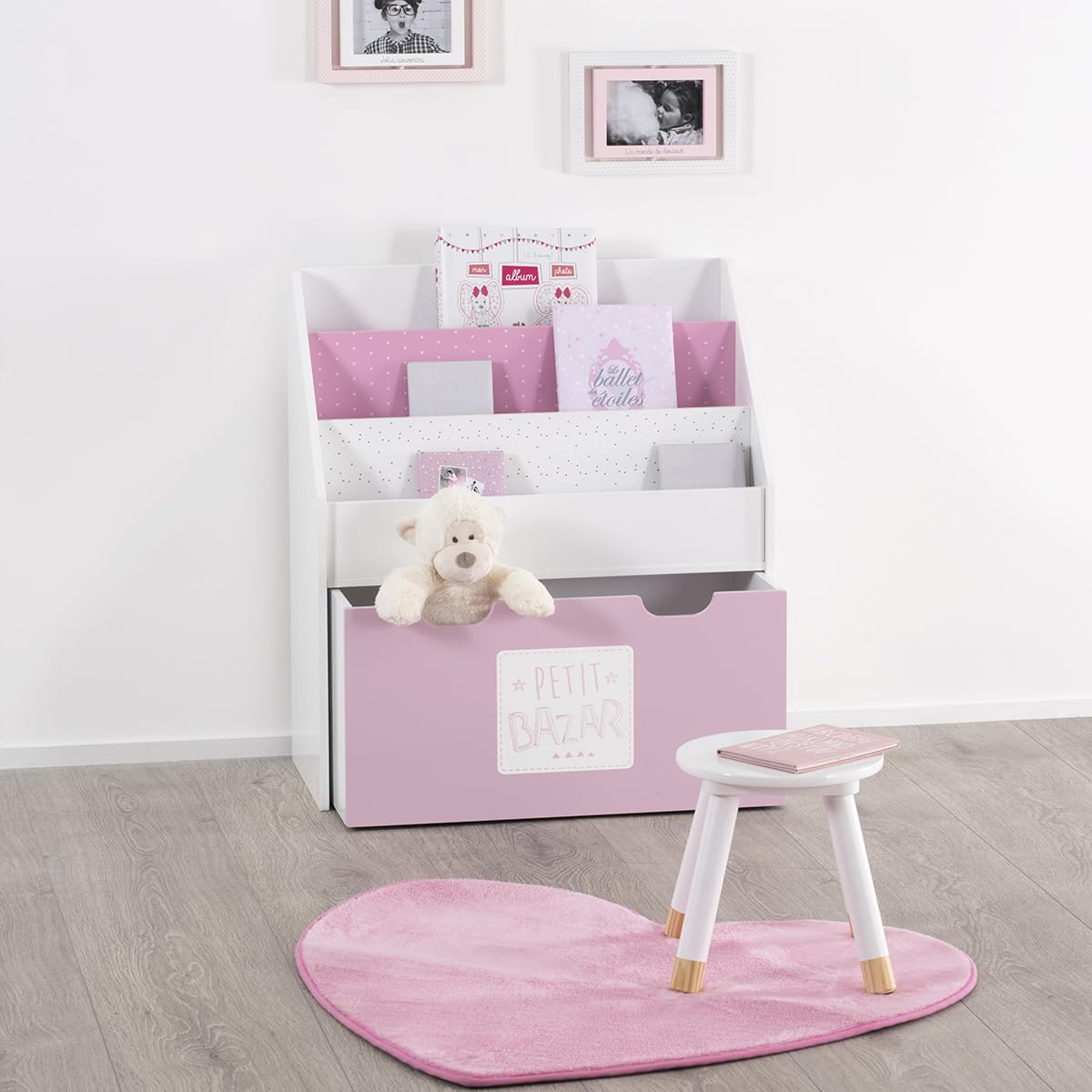 Atmosphera Bücherregal für Kinder, mit Rollen, Rosa