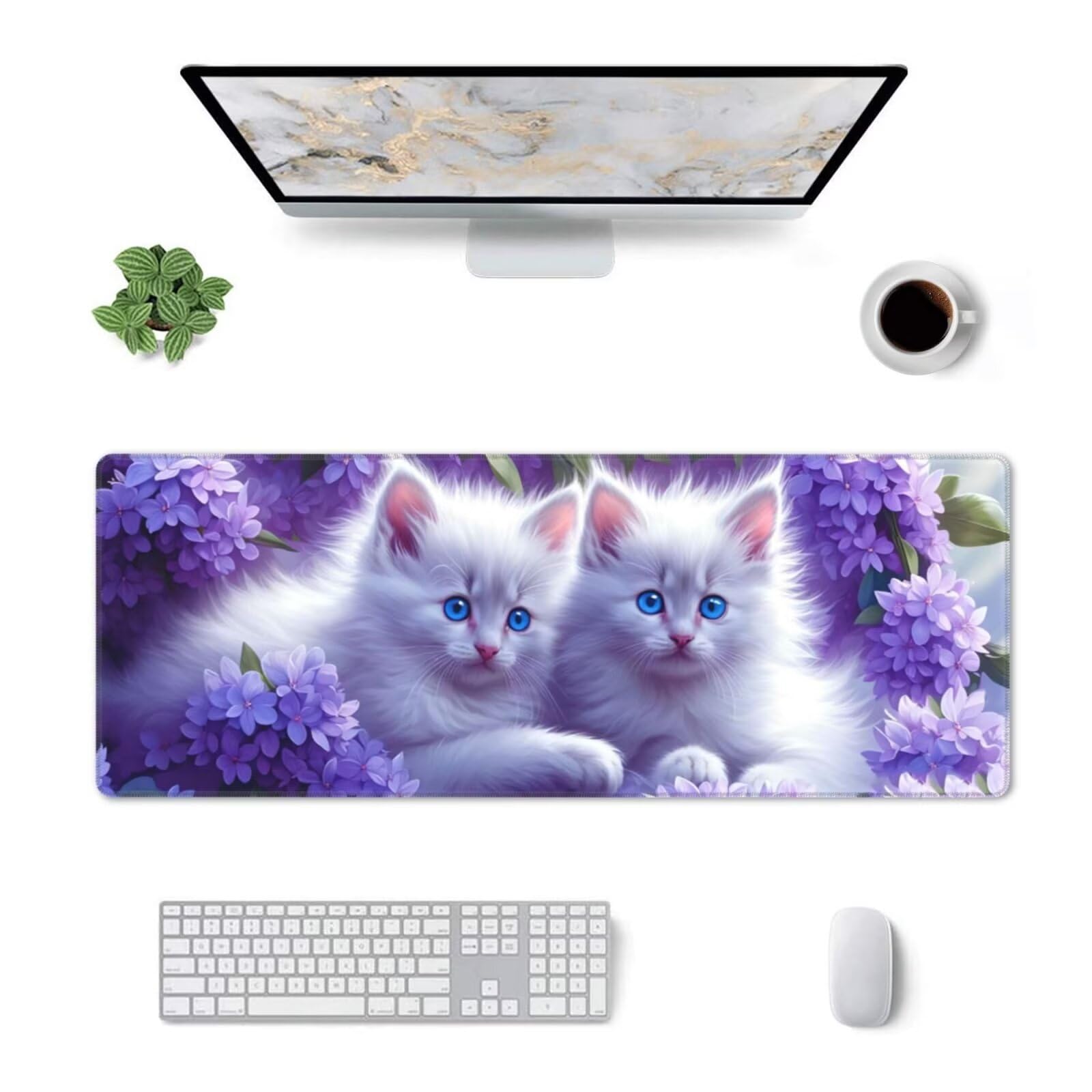 Tappetino Mouse, Tappetino Mouse Gaming Grande XXL 1500x800x3mm Tappetino Scrivania Mouse Pad, Base in Gomma Antiscivolo, Bordi Cuciti,Lavabile, Mousepad per Ufficio e Gaming (Gatto bianco) R-22