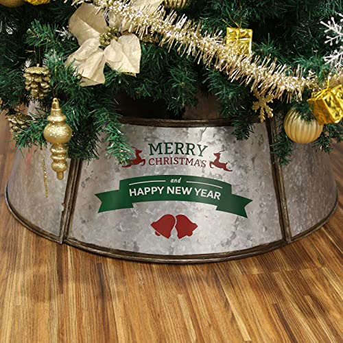 Darnassus Metal Christmas Tree Collar Christmas Tree Ring 29 Inch Diameter Base Durable Galvanized Metal Christmas Tree Skirt for Christmas Tree Decor (Silver)