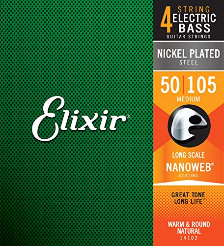 Cordes Elixir® en Acier plaqué Nickel avec revêtement NANOWEB® pour basse 4 cordes, Long Scale, Medium (.050-.105) - Les Beatles, Paul McCartney, John Lennon, RIngo Starr, George Harrison Cordes Elixir® en Acier plaqué Nickel avec revêtement NANOWEB® pour basse 4 cordes, Long Scale, Medium (.050-.105)