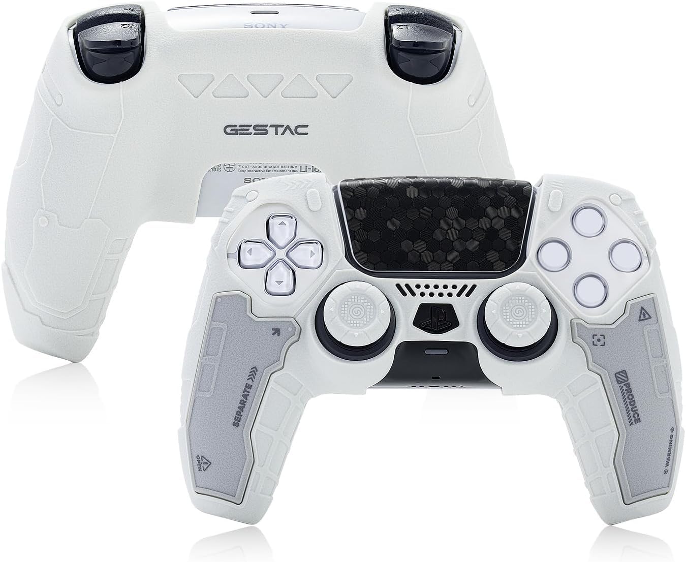 Meyaar G.S.TAC PS5 Controller Skin Set, Anti-Slip Silicone Protective Cover & Skin Case for PS5 Wireless Controller with 2 Thumb Grip and 2 Stickers for PS5 DualSense Control (White)-image-45