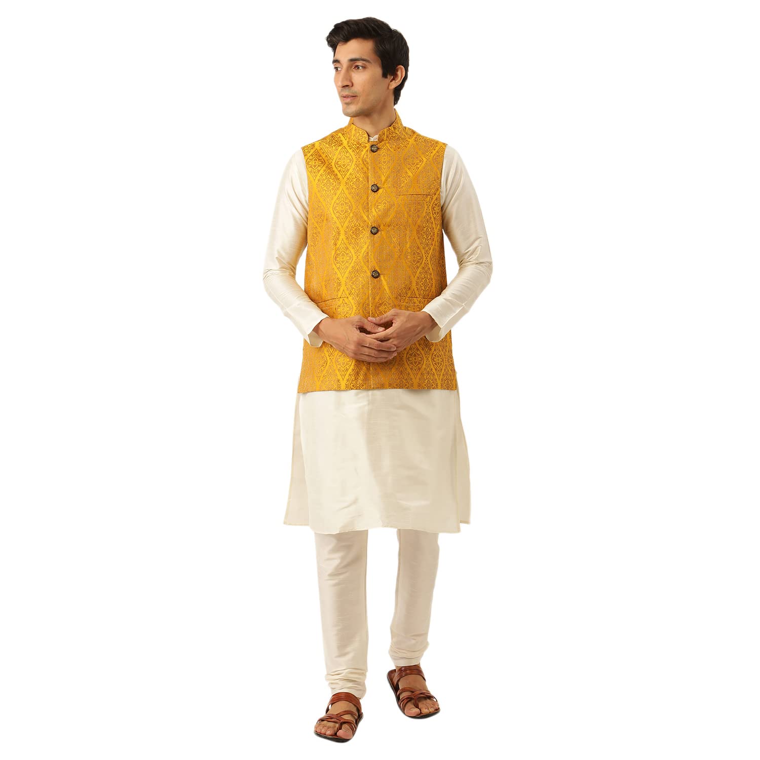 sojanya (Since 1958 Men's Silk Blend Kurta Pyjama & Nehrujacket Combo-picture-44