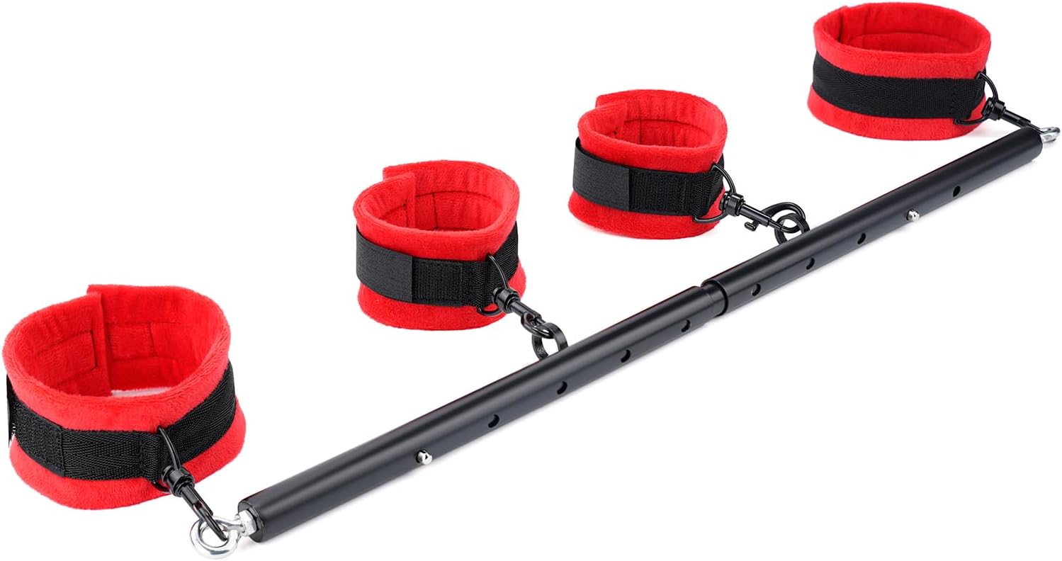 Spreader Bar Heavy Duty Stainless Steel Expandable Home Gym with 4pcs Furry Adjustable Strap,Sports Aid Training Fitness Gear Pilates Aid Kit,Indoor Yoga Set