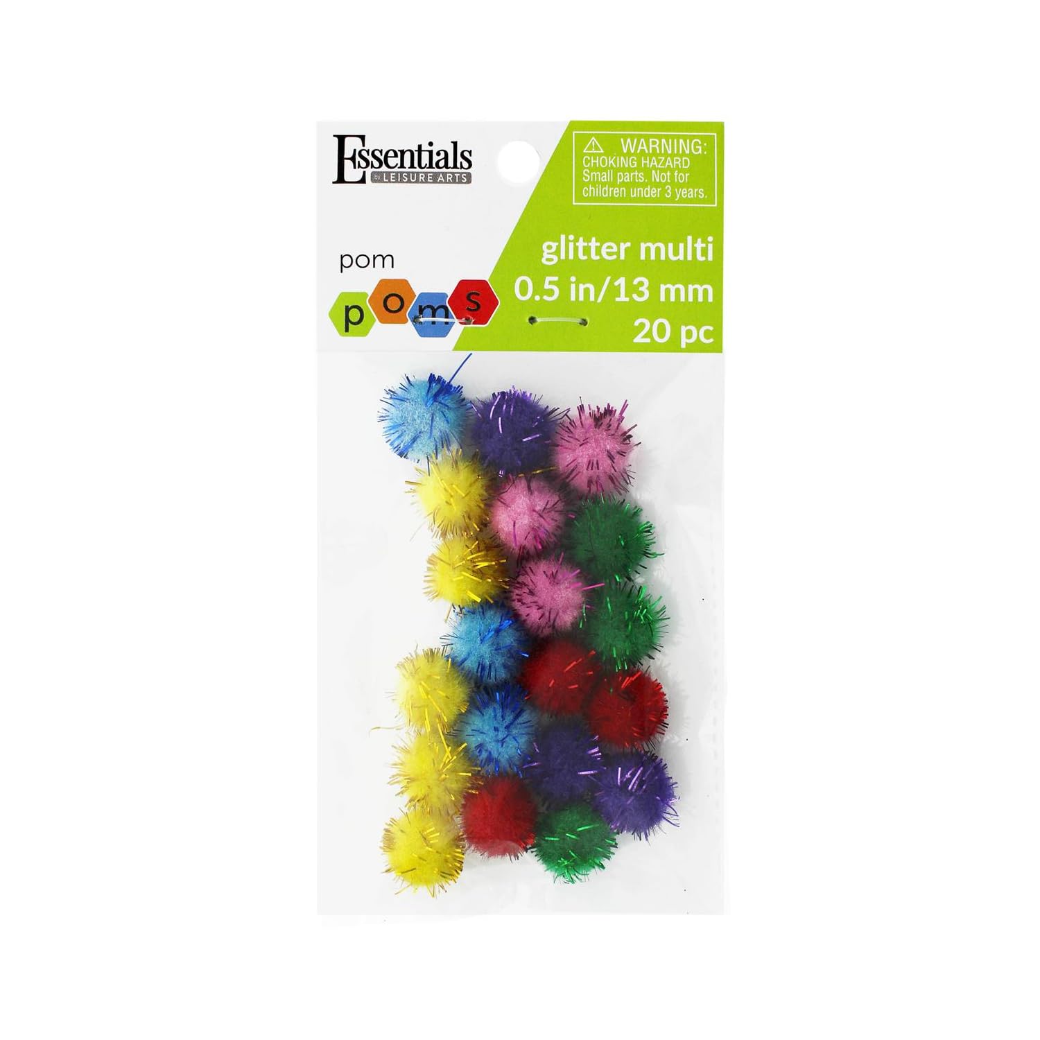 EBL Pom Pom 1/2" Glitter Multi 20pc