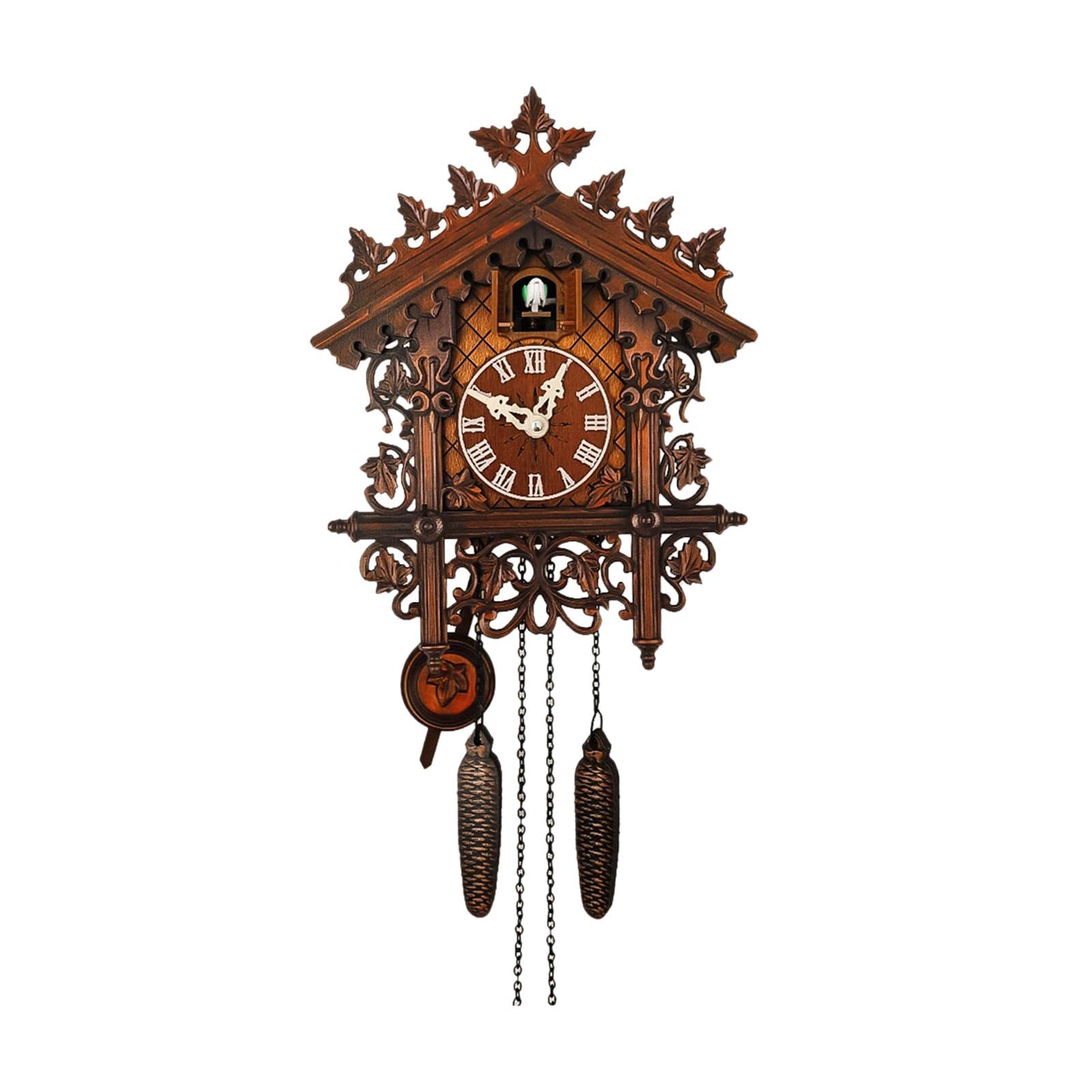 Wooden Retro Cuckoo Clock Wall Clocks Farmhouse Clock Windchime House-image-3