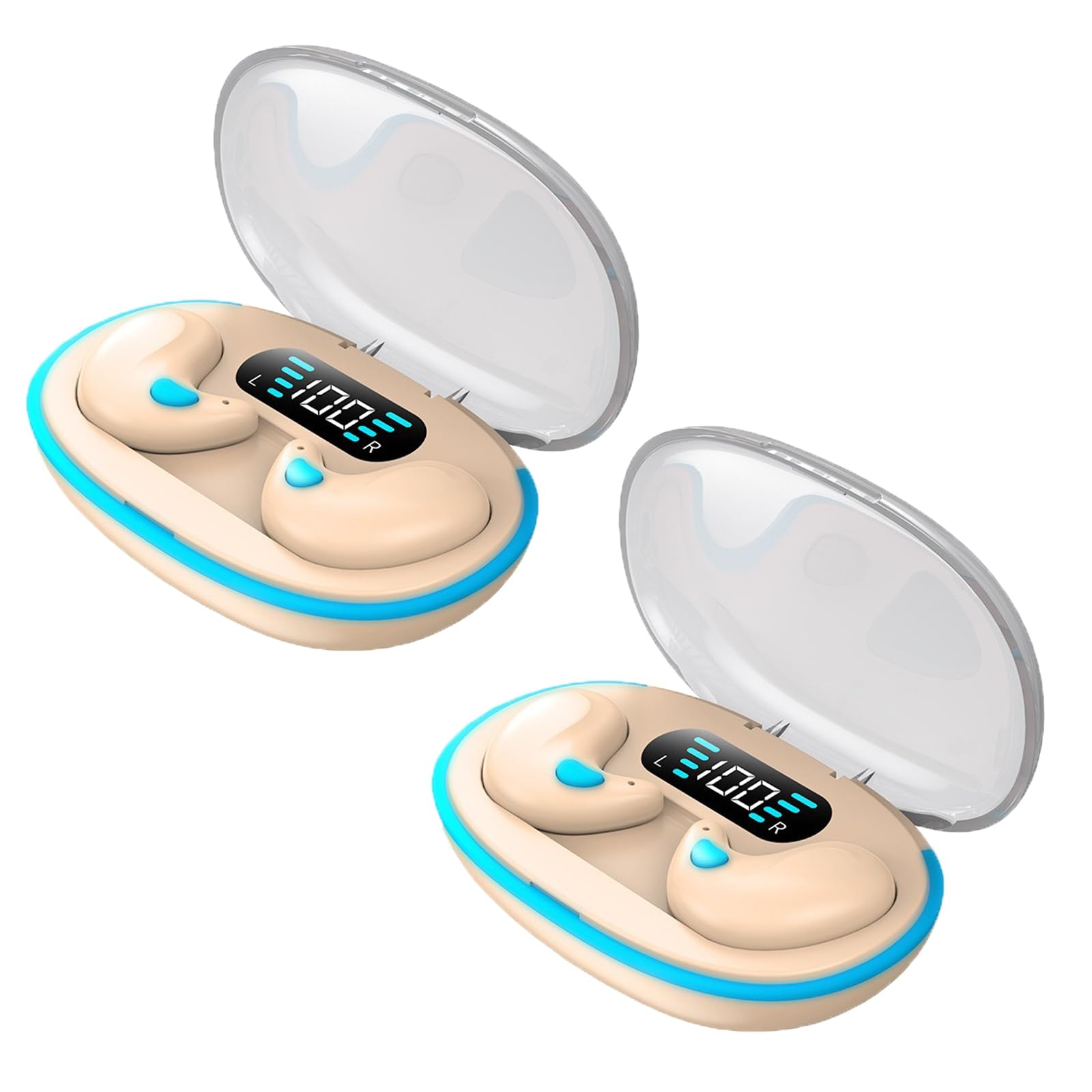 Bone Conduction Sleep Bluetooth Headset, In-Ear 5.3 Wireless Noise Cancelling Sports Earphones, Fitness Headphones with LED Digital Display Charging