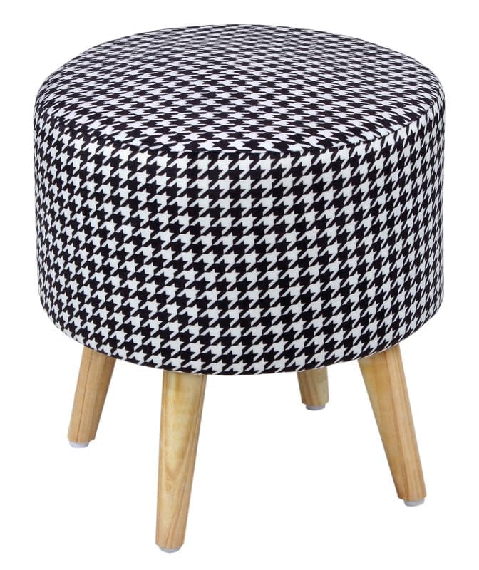 Image of Ottoman for Living Room, Velvet Round Foot Rest Stool, Wooden Legs Chair for Sitting, Ottoman for Bedroom & Makeup Room Decor | Chair (18 inchx18 inchx32 inch), Puffy (16 inchx16 inchx17 inch) | (Black Stars)