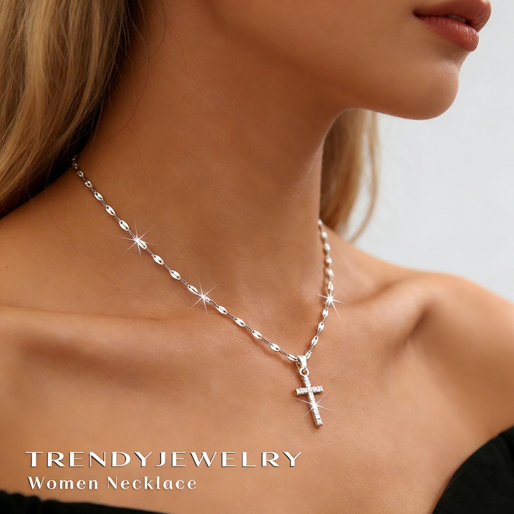 Cross Necklace for Women Rhinestone Tiny Cross Gold Necklace Simple Sterling Silver Plated Pendant Necklaces Trendy Jewelry Gifts - Image 4