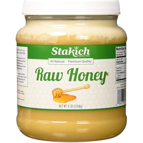 Stakich Raw Honey - Pure, Unprocessed, Unheated, Kosher - 5 Pound (80 Ounce)