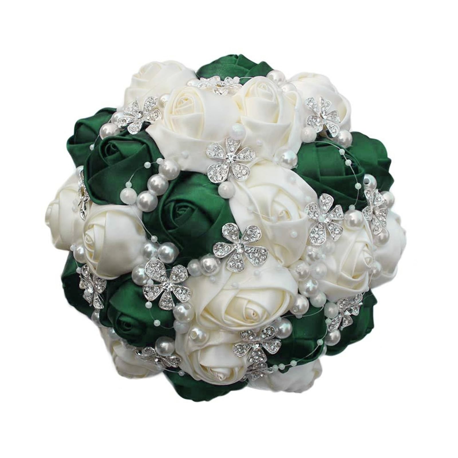 Rfcvgff Dark Green Milk Wedding Bouquets With Rhinestones, Bridal Bouquets, Full Rhinestone Bouquets, Handmade Ribbon Bridal Bouquets(Dark Green Milk)