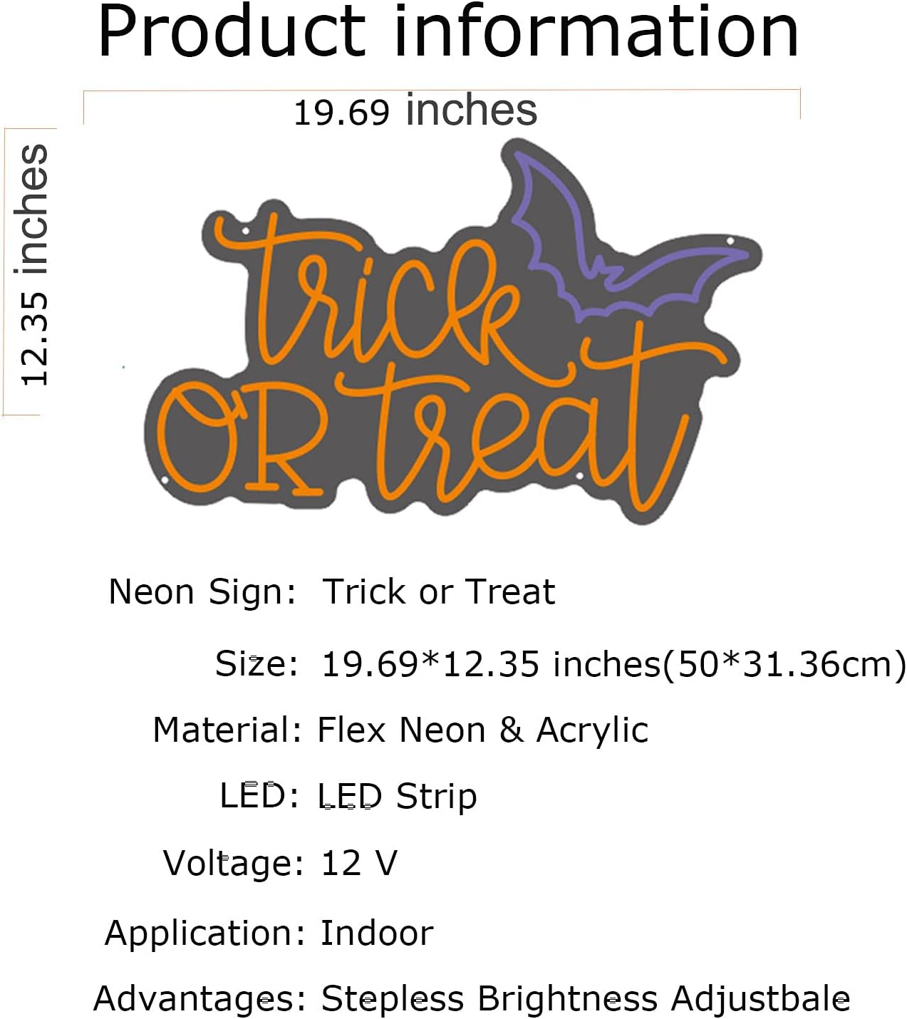Trick or Treat Neon Sign Light Halloween Decorations for Bedroom Halloween Party Neon Lights Decorations Indoor Home Party Bedroom Kids Room Fireplace Mantle