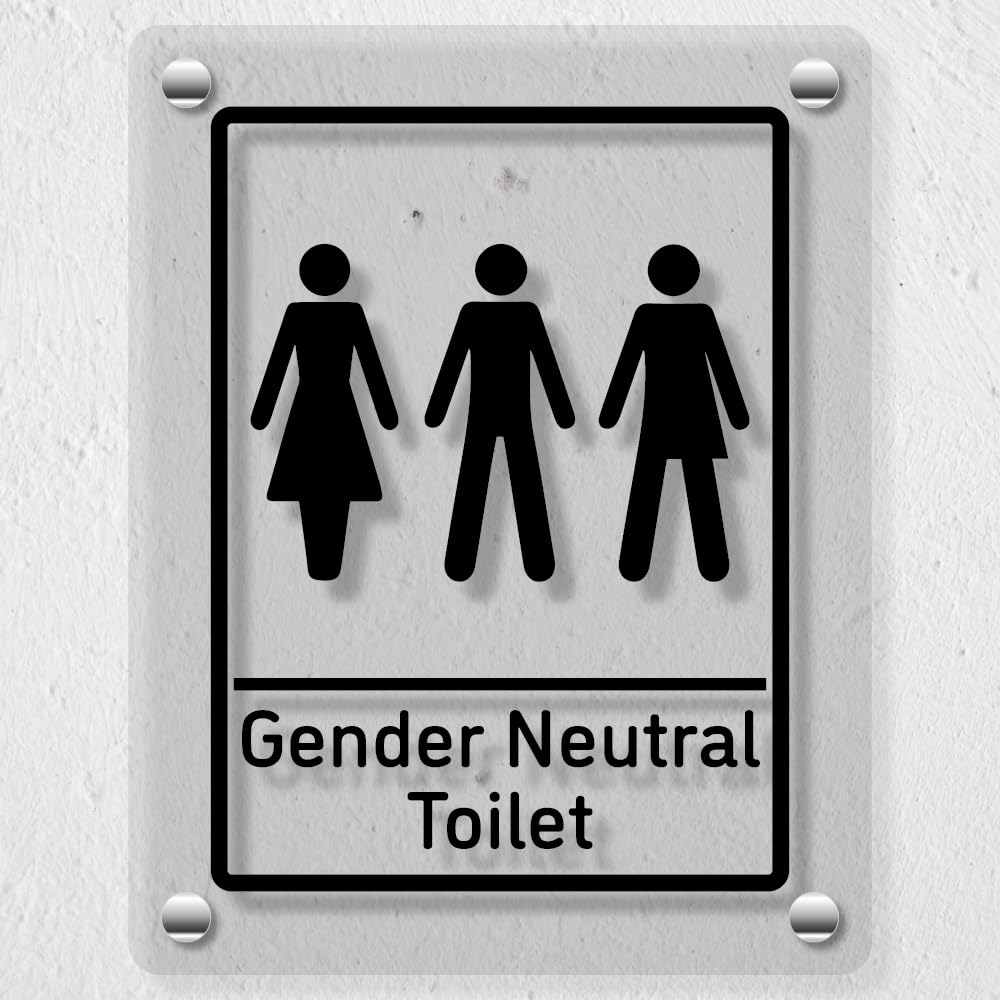 V Safety Gender Neutral Toilet 200 x 300 mm - Acrylic Perspex Cast Clear Safety Sign