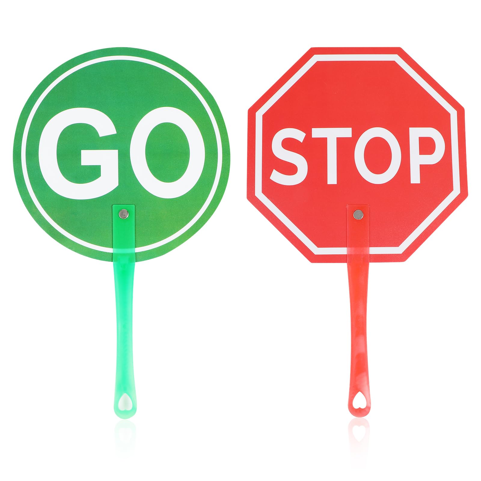 Ouligay 2 Pack Double Sided Stop Signs, Stop and Go Sign with Handle, Reflective PVC Traffic Signs for Kids, Waterproof, Easy to Assemble,