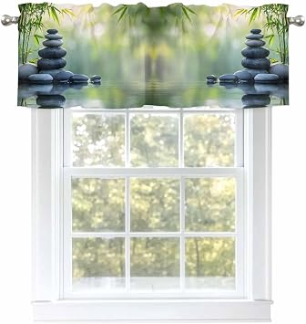 Valances for Windows Modern Country Water Surface Stone Leaf Rod Pocket Kitchen Window Curtain Valance, Window Treatment Valance Curtains for Kitchen Living Room Bathroom, 60"x18"