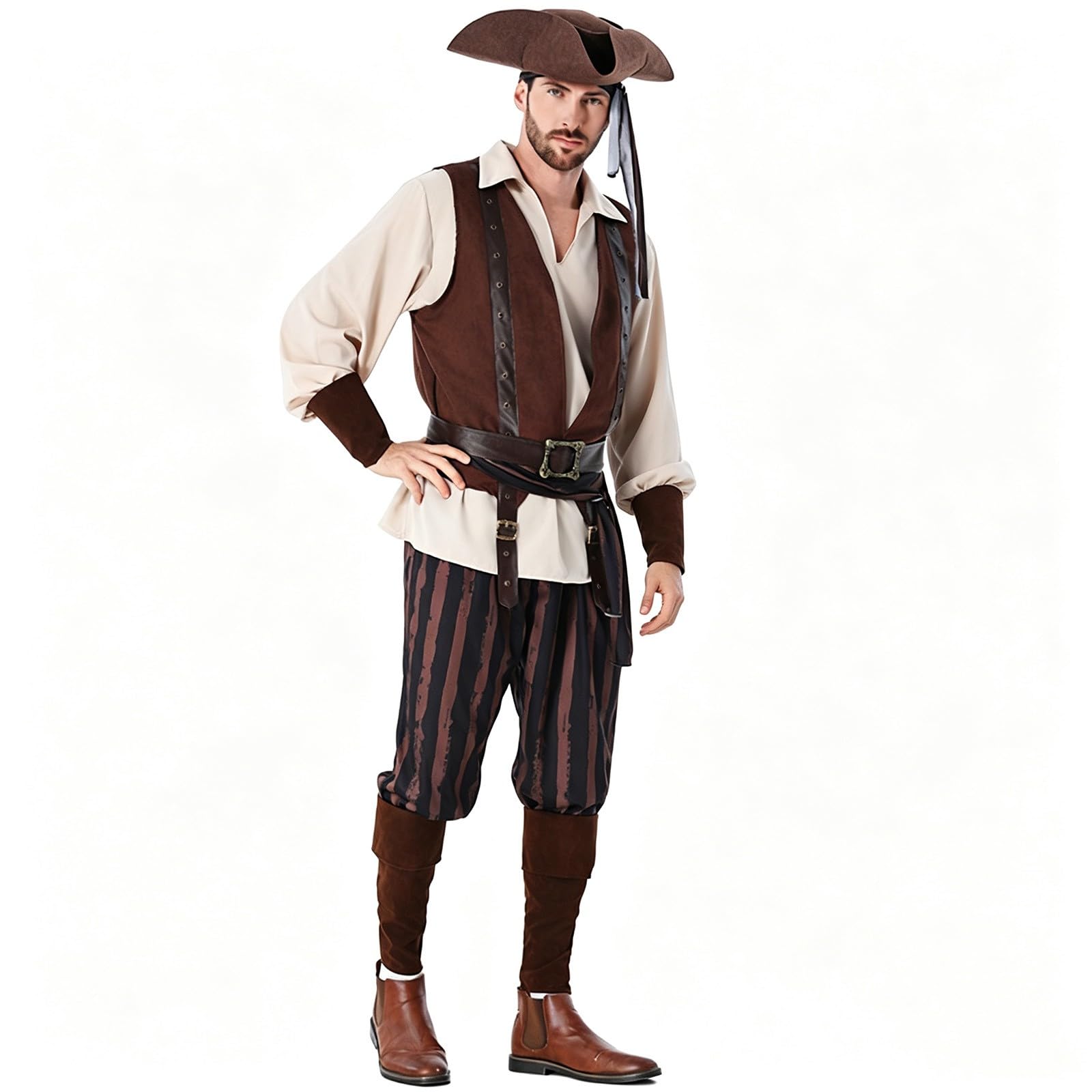 Generico Costume Pirata Uomo, Vestito Pirata Uomo, Vestito Carnevale Halloween Costume Capitano per Eventi e Feste