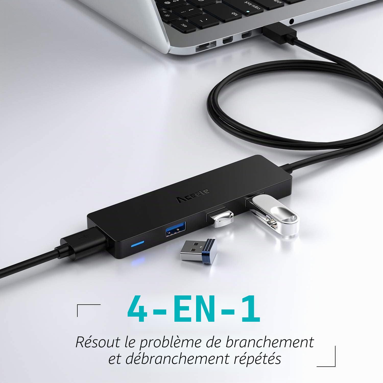 Aceele Hub USB 3.0 4 Ports 120cm pour Macbook, PC