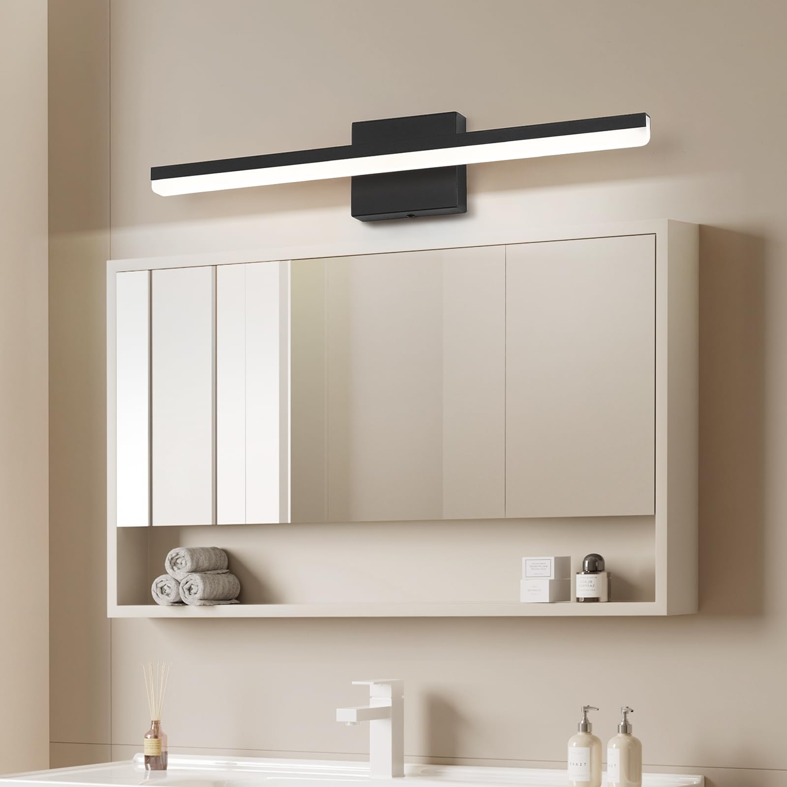 Bathroom Vanity Light Fixtures Over Mirror 24 inch Long Black Modern 18W LED Wall Sconce Lights for Mirror Bar Lighting Indoor 5500K ETL Certificated
