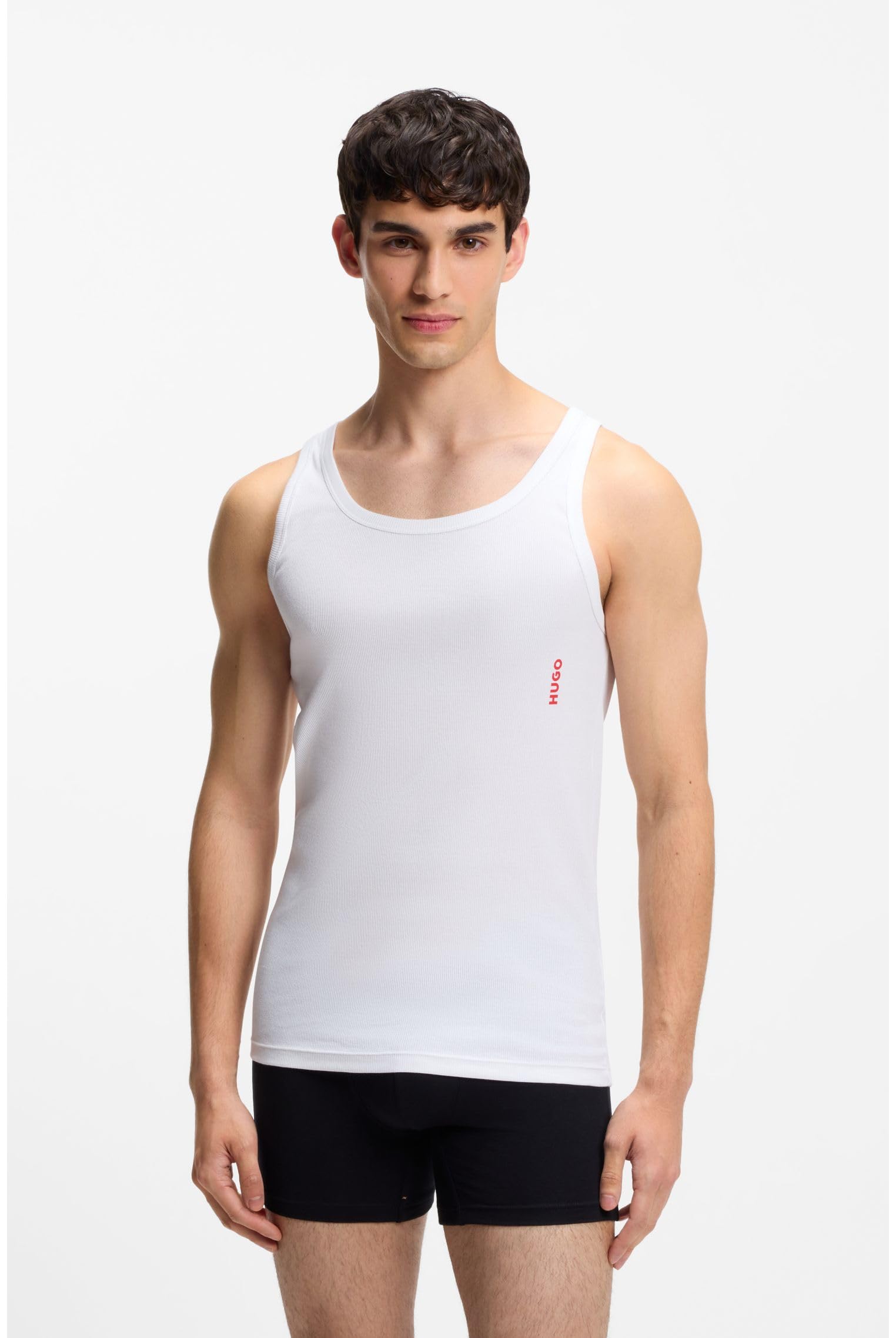 HUGO Męski tank top dwupak dwupak rozciągliwej bawełny bielizna kamizelki z logo, Nowy - biały 100, XL