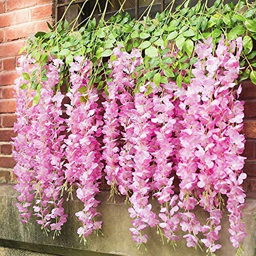 Image of Artificial Hanging Wisteria Flower Vine (Pink) - Pack of 6