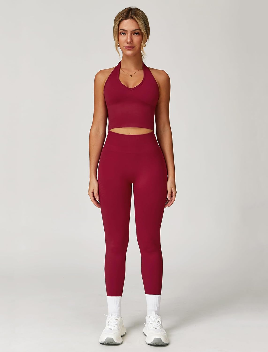 Workout Sets for Women 2 Piece Seamless Halter Tank Top Scrunch Butt Lifting High Waist Leggings Gym Sets Active Wear - Image 2