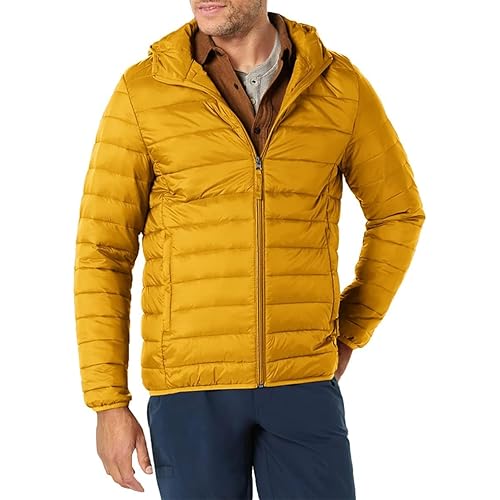 Amazon Essentials Men's Lightweight Water-Resistant Packable Hooded Puffer Jacket