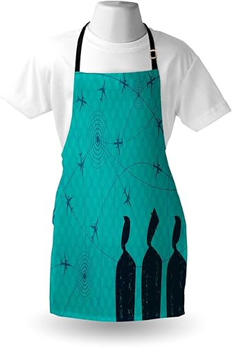 Miniatura 3 de Ambesonne Airport Apron, Abstract Creative Man Silhouettes Look Flight Paths, Unisex Kitchen Bib Apron with Adjustable Neck for Cooking Baking
