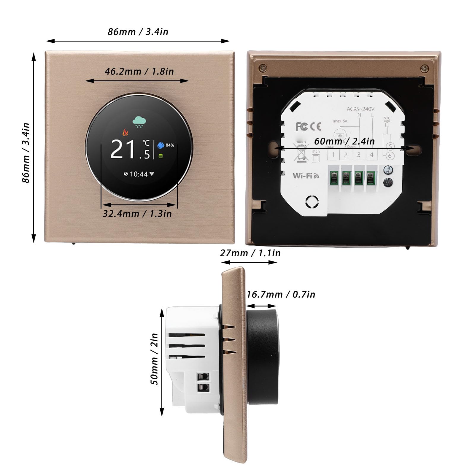 Fafeicy Termostato Intelligente, Termostato WiFi con Display Digitale a Colori e Schermo Touch for di Riscaldamento a Pavimento Ad Acqua