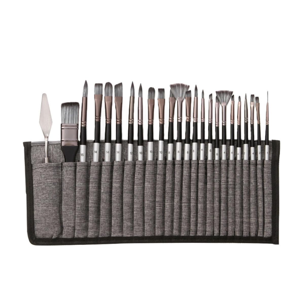 Set de 24 Pinceaux en Nylon avec Paquet, Brosses pour Dessin à L'aquarelle l'huile, Forme Simple, Style Élégant et Pratique pour Artistes