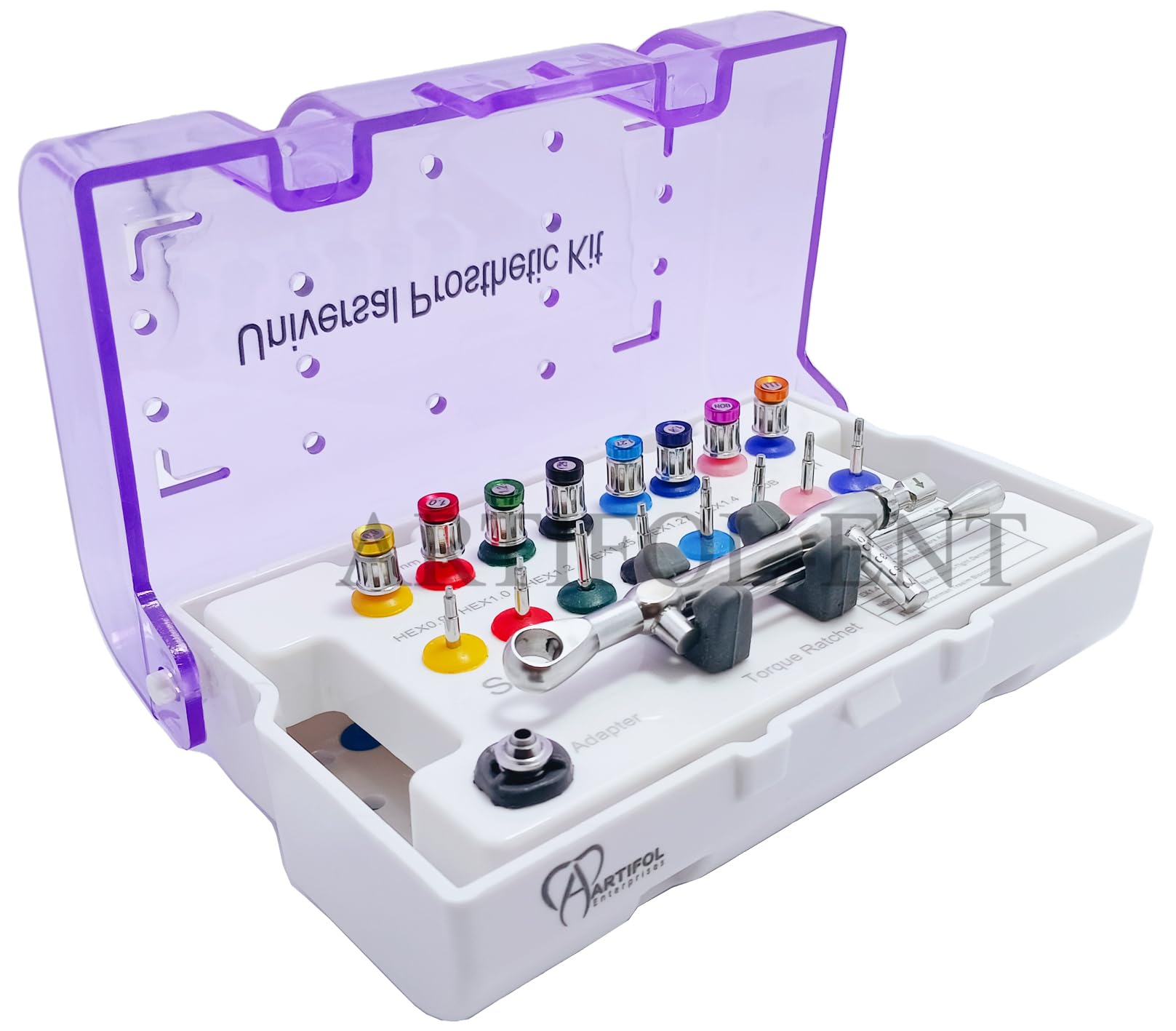 Artifol 2025 Dental Implant Prosthetic Kit – 17-Piece Universal Torque Wrench Set with Screwdrivers & Ratchet Drivers | 10-70Ncm Adjustable | Fully Autoclavable Implant Repair Tools # OS1062