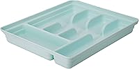 UNIWARE Blue Leather Design Cutlery Tray with 5 Compartments - Durable Plastic Organizer for Kitchen Drawers 13.6x11x2"