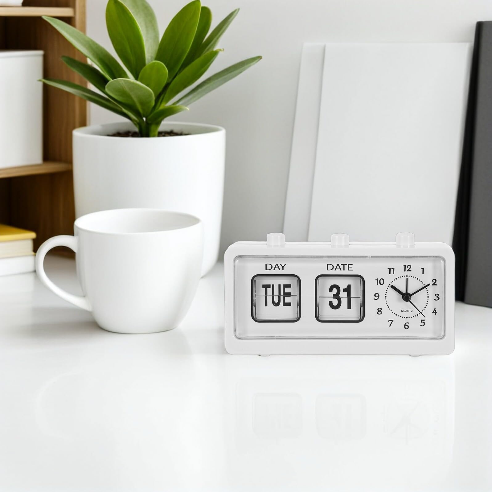 TOYANDONA Reloj Manual de Paso de Página para Escritorio con Calendario Despertador para Oficina y Sala de Estudio Infantil No Incluye Pilas