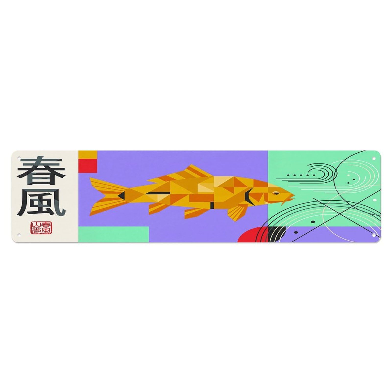 Olhnbad 4X16inch(10X40cm) Koi Fish Japanese Refined Artwork Metal Tin Sign
