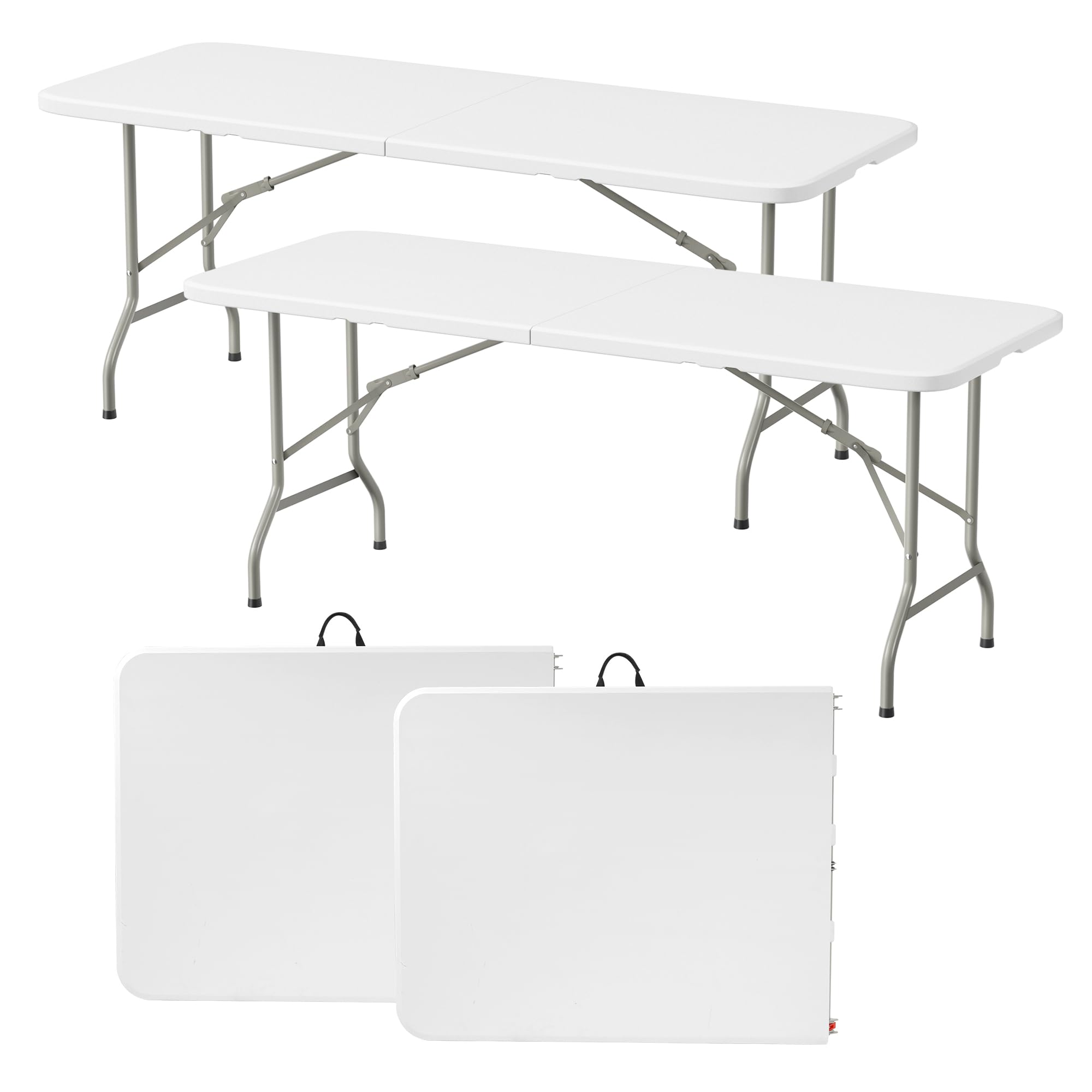 Elevon Folding Table Set of 2,8 Feet Heavy Duty Fold-in-Half Utility Table Indoor Outdoor for Camping,Picnic, Party