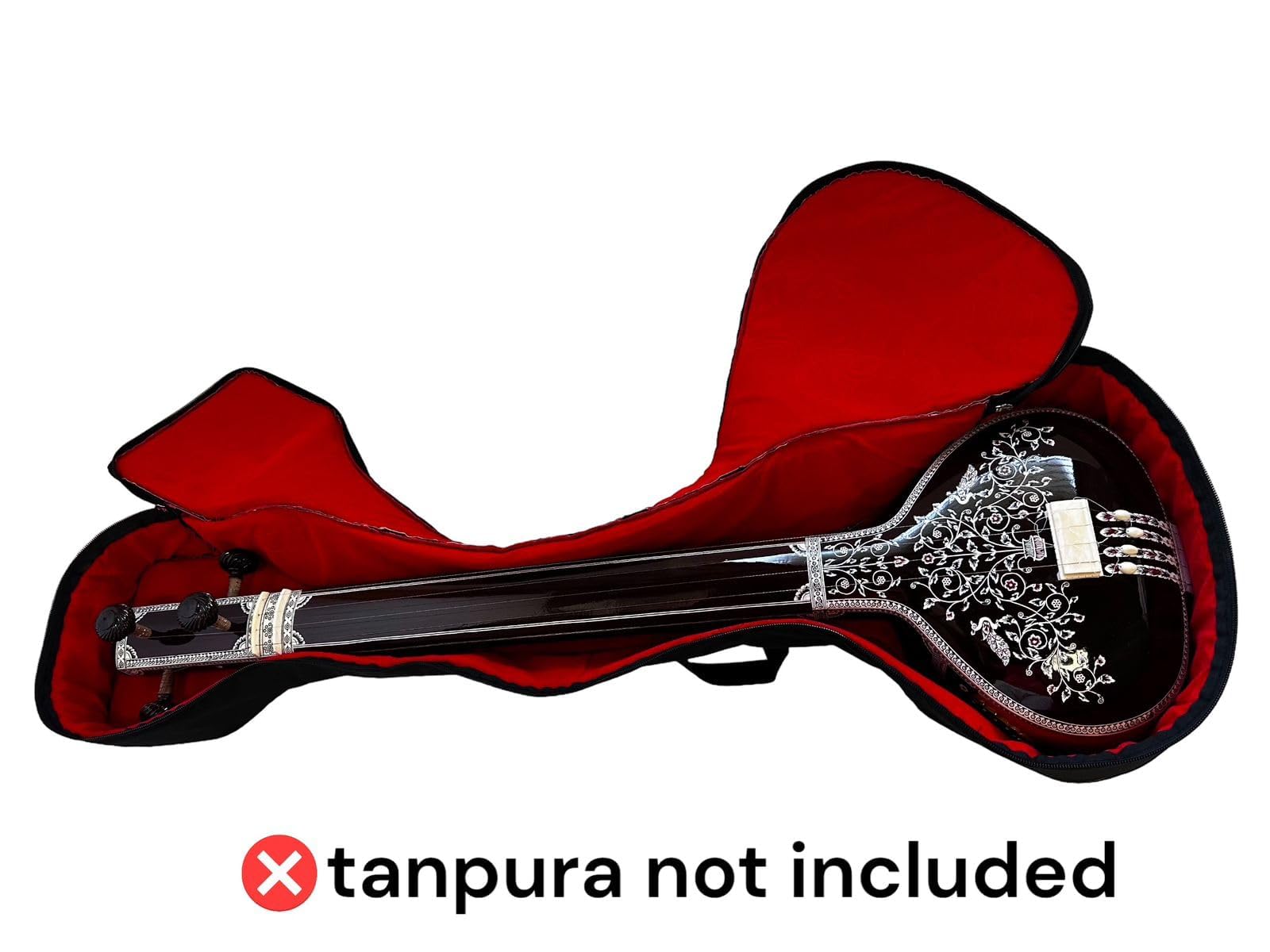 MIRAJ Musical Female Tanpura Soft Rexin Cover/Ladies Tanpura (Tambura) Bag/Case with Foam Padding and Beautiful Velvet, BLACK, Backpacks - Image 4