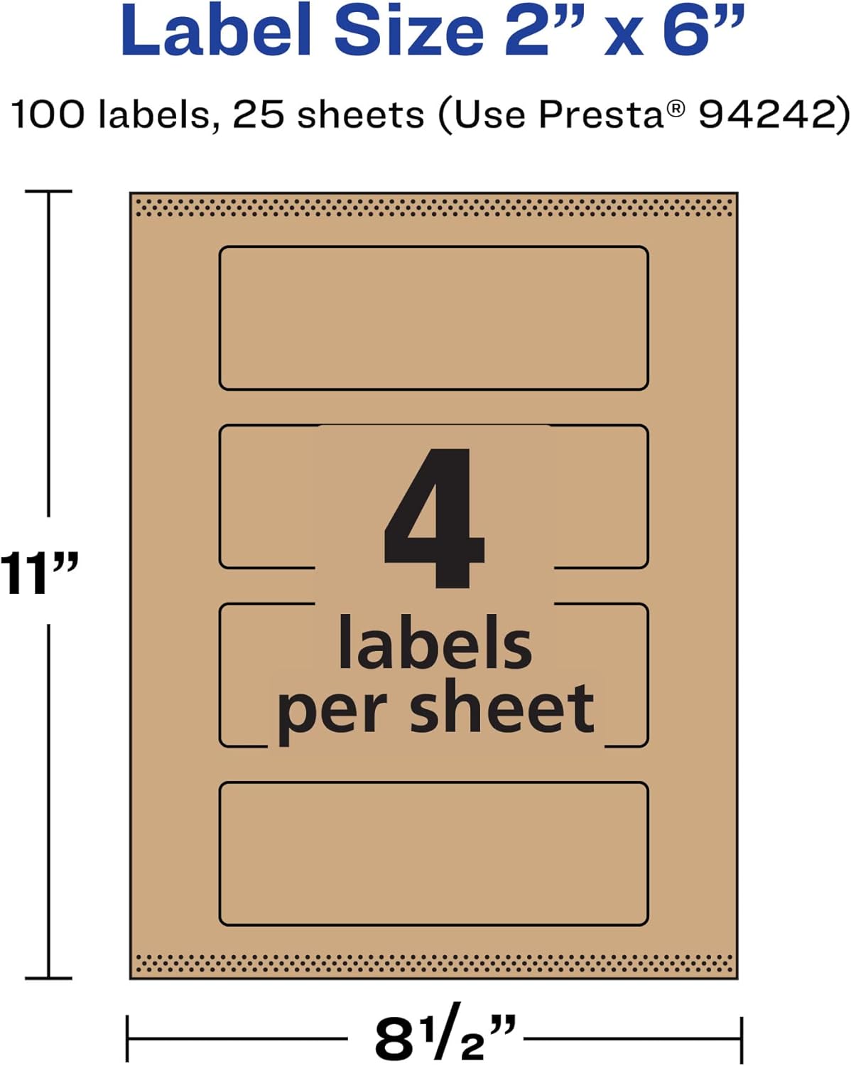 Avery Kraft Brown Rectangle Labels, Sure Feed Technology, 2" x 6", 100 Kraft Brown Labels, Print-to-The-Edge, Laser/Inkjet Printable
